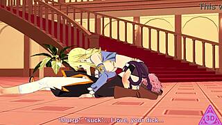 Lucy Natsu from Fairy Tail gets blowjob and cumshot.