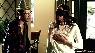 glamorous babe gets pussyfucked and jizzed on in erotic roleplay scene.