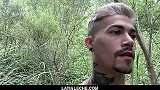 Tattooed stud fucks sexy latino boy outdoors in bareback orgy