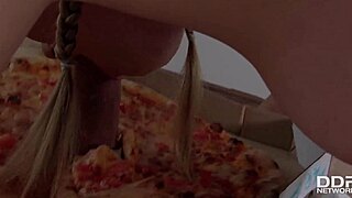 Delicious pizza topping - delivery girl wants cum in mouth
