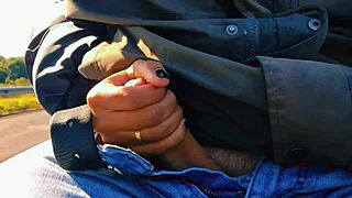 Hotwife Safada Jerks Off on Road Until Cum, Nearly Caught