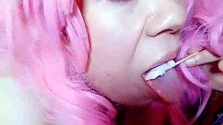 Amateur with big cans gets a big cock in her throat