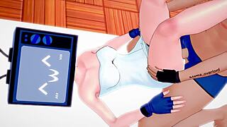 TV woman strips towel after shower craving wild hentai toilet fuck