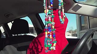 Ball-gagged housewife drives public