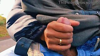 Hotwife Safada Jerks Off on Road Until Cum, Nearly Caught