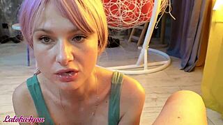 pink-haired babe swallows big cock cum