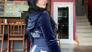 petite brunette student unboxes juicy couture tracksuit