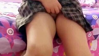 Does this innocent Mexican student make you cum after flashing her tight pussy?