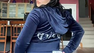 petite brunette student unboxes juicy couture tracksuit