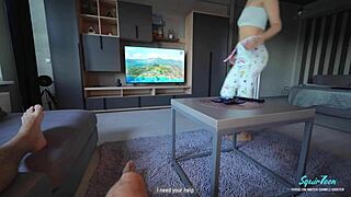 Stepmom Catches Stepson Jerking and Takes Cum on Pussy