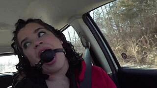 Ball-gagged housewife drives public