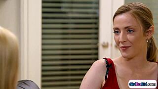 Small tits teacher licks busty milf pussy