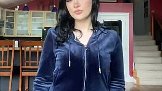 petite brunette student unboxes juicy couture tracksuit