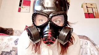 chubby european milf in gas mask fetish gets wet and wild. super intense orgasm hit hard.
