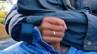 Hotwife Safada Jerks Off on Road Until Cum, Nearly Caught