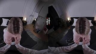 In the dark room vr, the big boss enjoys a blowjob from a blonde with big tits