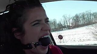 Ball-gagged housewife drives public