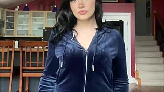 petite brunette student unboxes juicy couture tracksuit