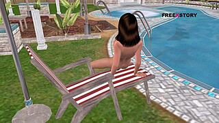 Cute girl masturbates with bottle by pool! 😍