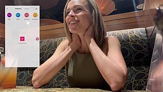 public cumming in a restaurant using a lush remote-controlled vibrator