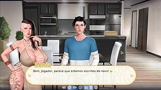 stepsister in anime cartoon game swallows everything from huge scene