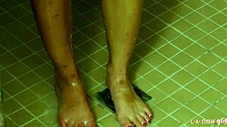 super cute brunette teen steams up the shower, wanna peek at her petite frame?