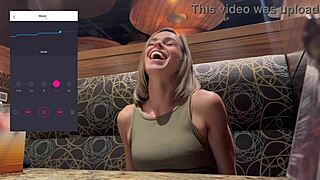 public cumming in a restaurant using a lush remote-controlled vibrator