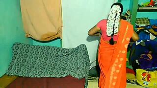 Indian housewife in homemade outdoor scene