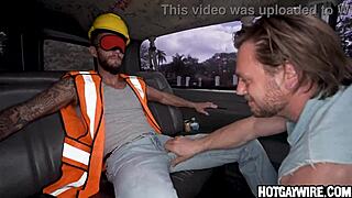 construction worker surprised by unexpected encounter with a man