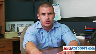 hey, that kinky manager is fucking the worker with a fat dildo in the uniform