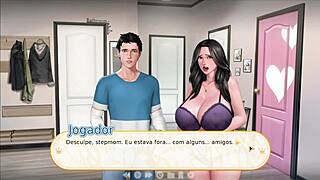 stepsister in anime cartoon game swallows everything from huge scene