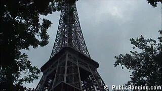 Hey, wanna join this extreme public threesome banging by the Eiffel Tower in Paris?