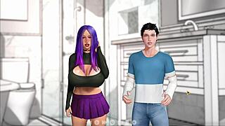 stepsister in anime cartoon game swallows everything from huge scene