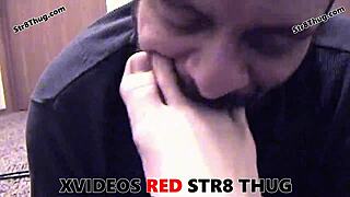 The submissive gay guy worships feet while getting dominated and sucking monster cock.