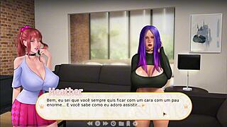 stepsister in anime cartoon game swallows everything from huge scene