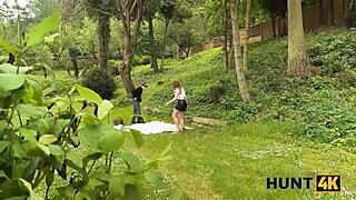 how does this hunter bang a czech babe in pantyhose outdoors?