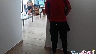 so, while my husband plays, his uncle drills me hard in the corner