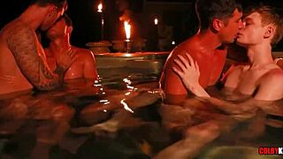 Late Night Hot Tub Turns Into Bareback Fuckfest With Finn, August, Ethan, Adams, Colby, and Mickey