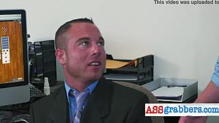 hey, that kinky manager is fucking the worker with a fat dildo in the uniform