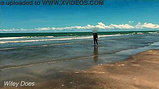 Wife dares to strip nude for public beach football game.