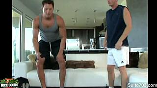 Hefty gay jocks feel intense pleasure fucking asses.