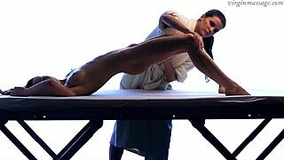 Vika is a small and beautiful teen who has a tight pussy and gets a sensual massage with oil
