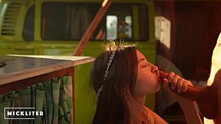 Young hippie gets blown and fucked at Woodstock party
