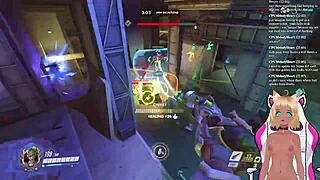 Lewdneko the Vtuber continues with Overwatch and gets a spanking in this anime-style porn