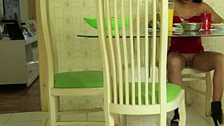 Stepfather Films Stepdaughter Eating Without Panties