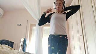 athletic woman dances in leggings during hidden gym session