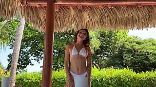 Crazy strip beer pong game with mini bikini beauty behind scenes 😍