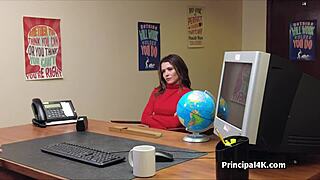 this milf in lingerie worked her charm on the head teacher. she gave a deepthroat in his office!