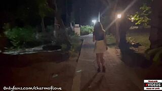 at full moon party, cute thai beauty gets wild on public beach with me