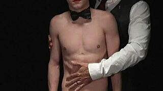 Watch this twink get fucked between two mature men!